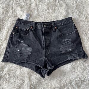 Levi’s 501 Dark Denim Distressed Jean Shorts
